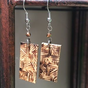 Earrings. Handmade wood burned rectangle earrings